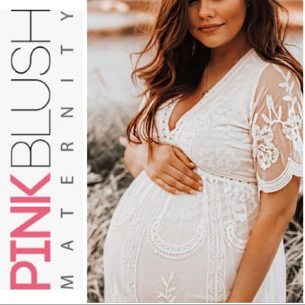 PinkBlush White Lace Overlay Maternity Maxi Dress